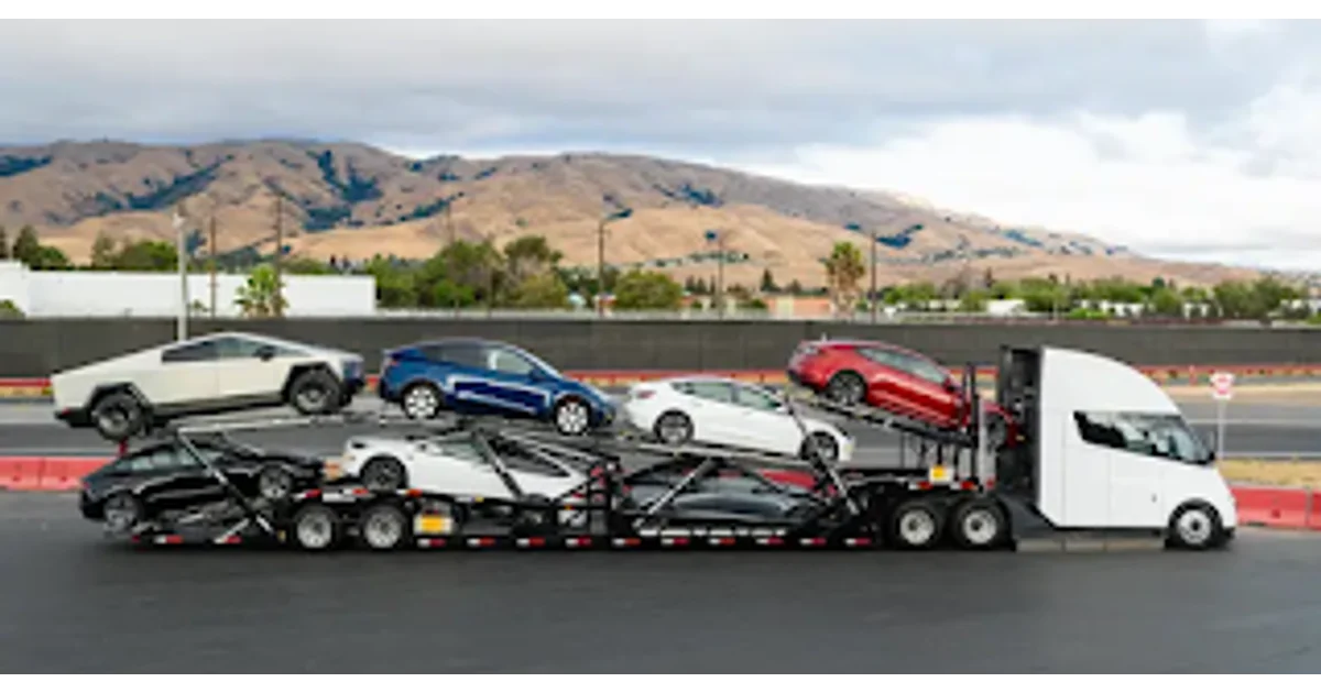 Tesla SemiTruck Ferrying a cyber truck And few Tesla models 